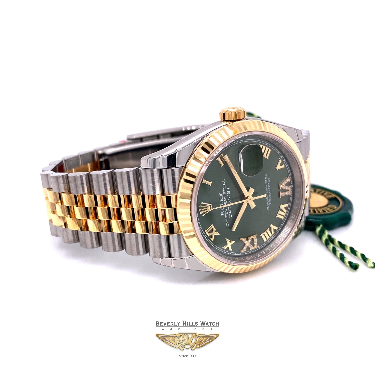 Rolex Datejust 41mm Stainless Steel 18k Yellow Gold Green Diamond Dial 126233 95KWJH - Beverly Hills Watch Company