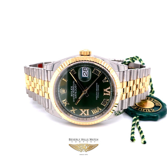 Rolex Datejust 41mm Stainless Steel 18k Yellow Gold Green Diamond Dial 126233 95KWJH - Beverly Hills Watch Company