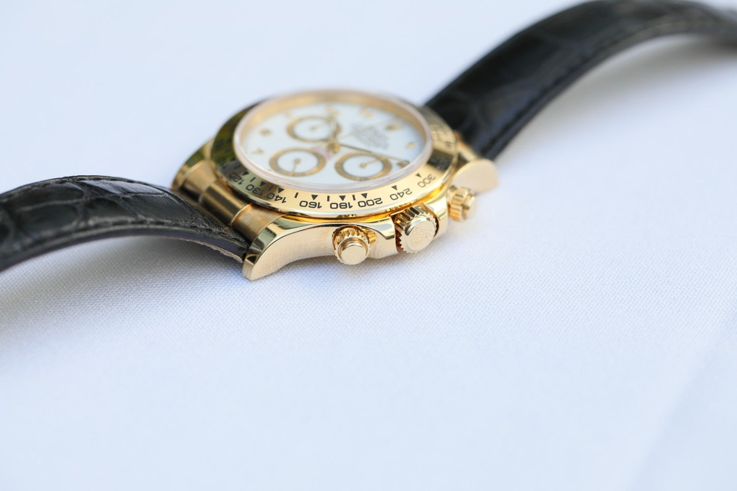 Rolex Daytona 40mm Yellow Gold White Dial Arabic 116518 122ZHT - Beverly Hills Watch Company