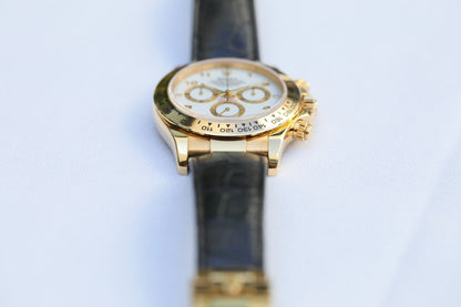 Rolex Daytona 40mm Yellow Gold White Dial Arabic 116518 122ZHT - Beverly Hills Watch Company