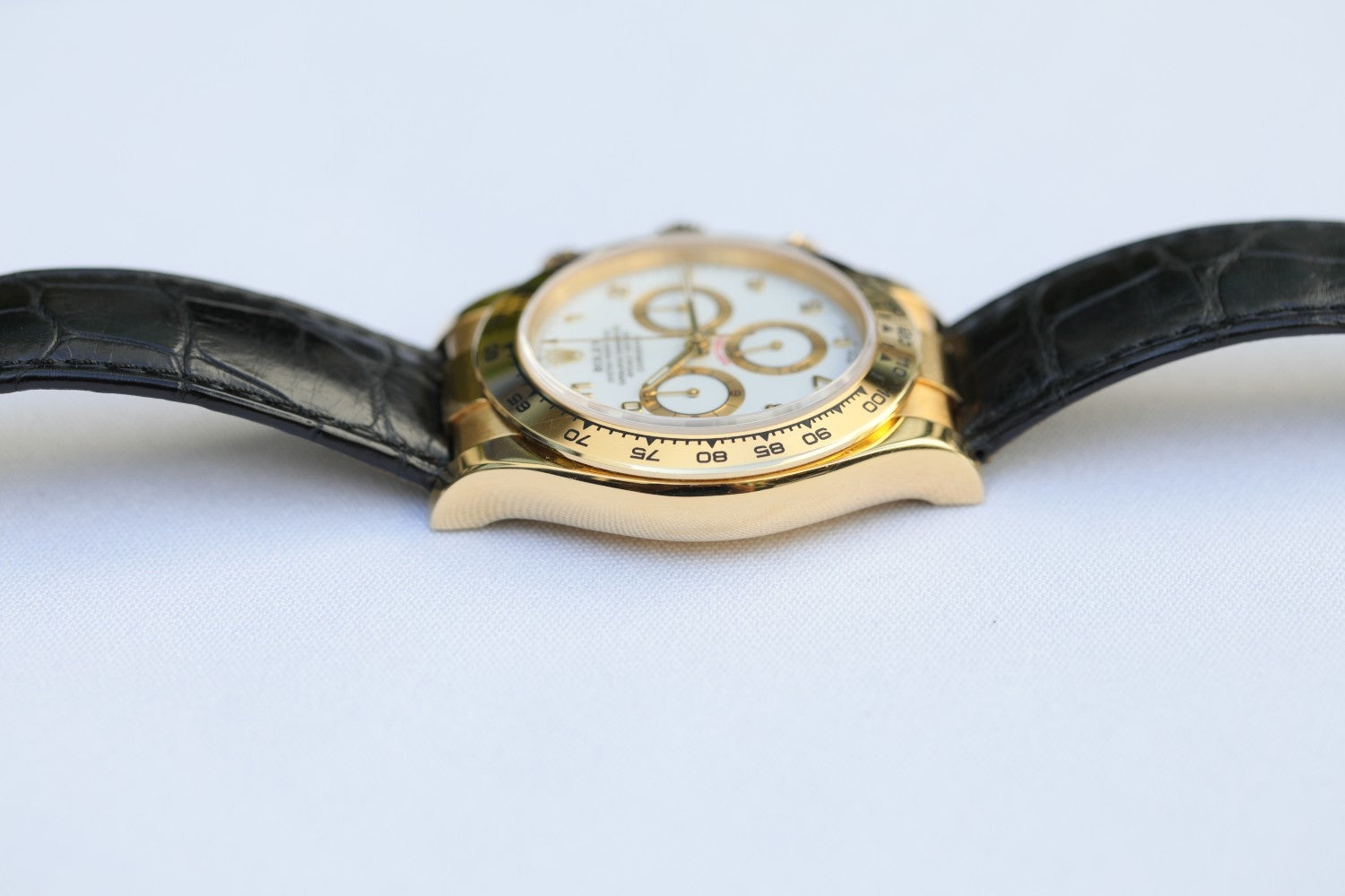 Rolex Daytona 40mm Yellow Gold White Dial Arabic 116518 122ZHT - Beverly Hills Watch Company