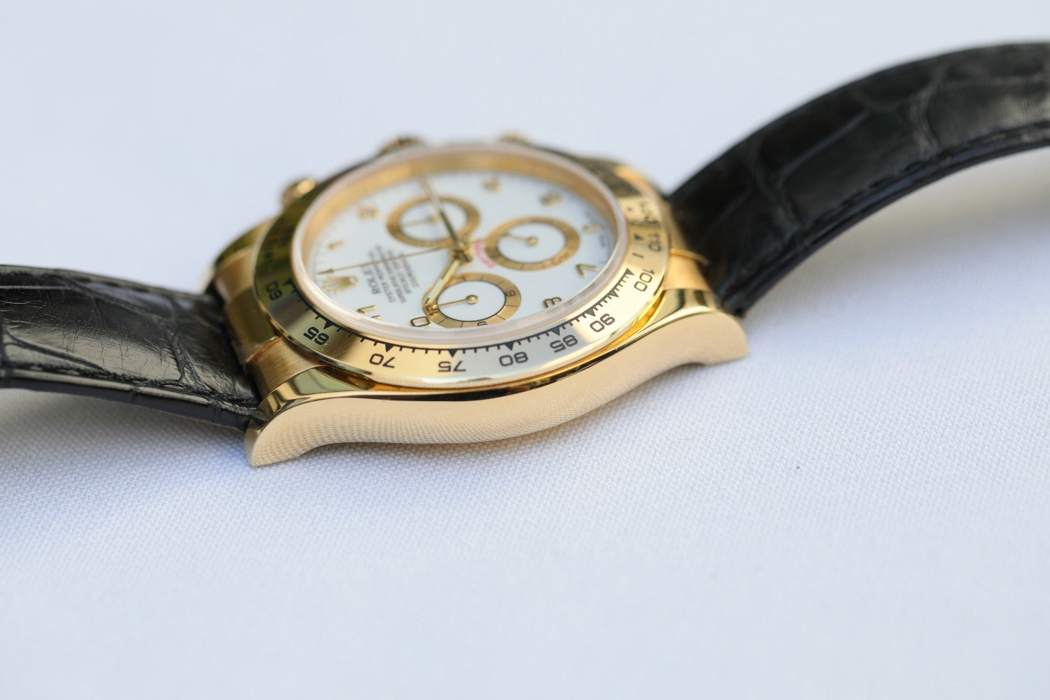 Rolex Daytona 40mm Yellow Gold White Dial Arabic 116518 122ZHT - Beverly Hills Watch Company