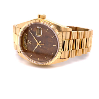 Rolex Day-Date President 18k Yellow Gold 36mm Wood Dial 18038 9QCEJ4 - Beverly Hills Watch Company