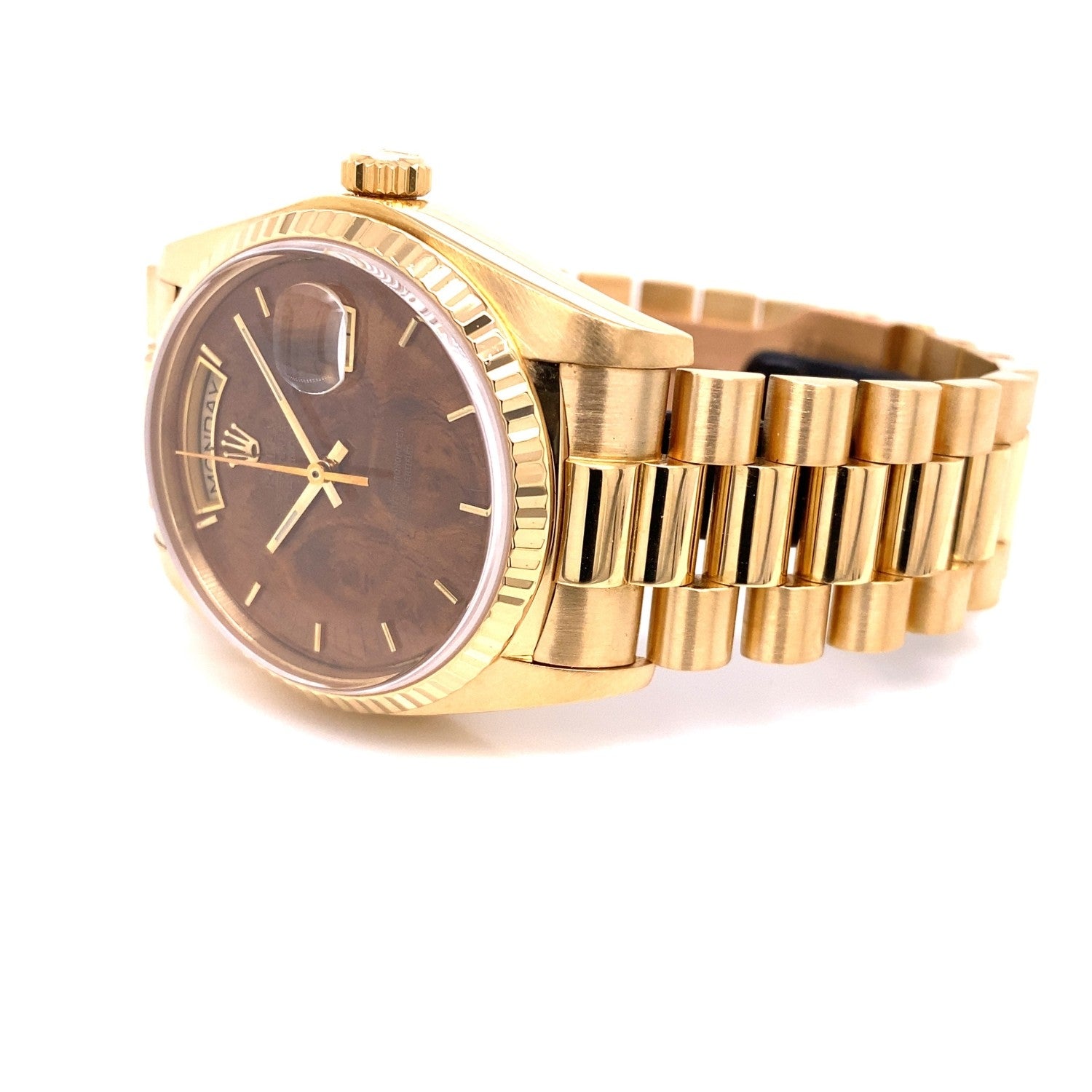 Rolex Day-Date President 18k Yellow Gold 36mm Wood Dial 18038 9QCEJ4 - Beverly Hills Watch Company