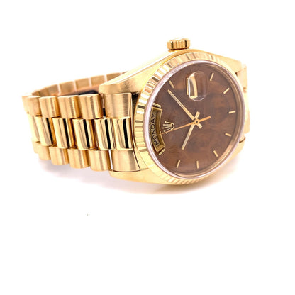 Rolex Day-Date President 18k Yellow Gold 36mm Wood Dial 18038 9QCEJ4 - Beverly Hills Watch Company