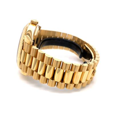 Rolex Day-Date President 40MM Yellow Gold Fluted Bezel Black Motif Dial 228238 - Beverly Hills Watch Company