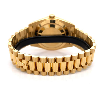 Rolex Day-Date President 40MM Yellow Gold Fluted Bezel Black Motif Dial 228238 - Beverly Hills Watch Company