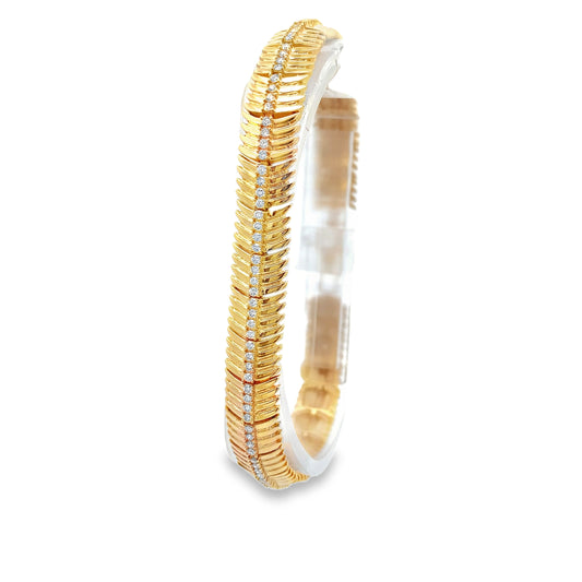 Feather Like 14k Yellow Gold Diamond Bracelet