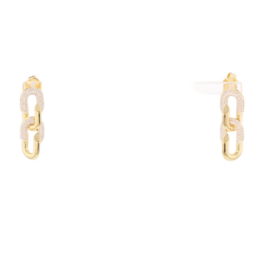 18k Yellow Gold Natural Diamond Pave Link Drop Earrings