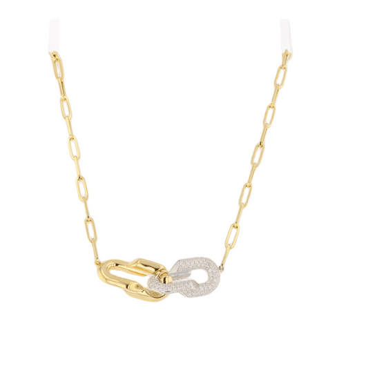 18K Yellow Gold Natural Pave Diamond Interlocking Link Necklace