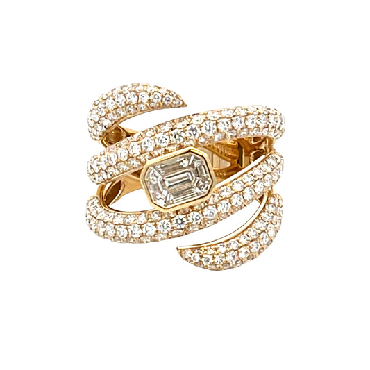 18k Yellow Gold Natural Diamond Pavé Wrap Cocktail Ring