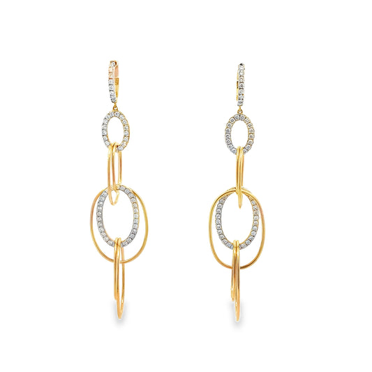 Multi-Layer Oval Chain Links Dangling Drop Diamond and 14k YG Earrings