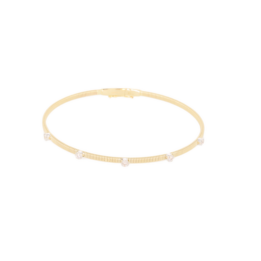 14k Ribbed Oval Cuff Bracelet with 5 small Natural Diamonds