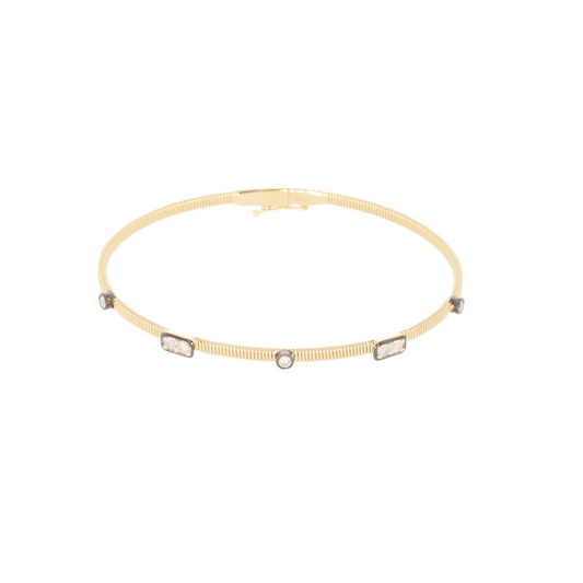14k Yellow Gold Natural Diamond Oval Bangle Bracelet