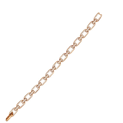 Oval Flat 18k Rose Gold Natural Diamond Link Bracelet