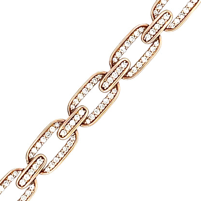 Oval Flat 18k Rose Gold Natural Diamond Link Bracelet
