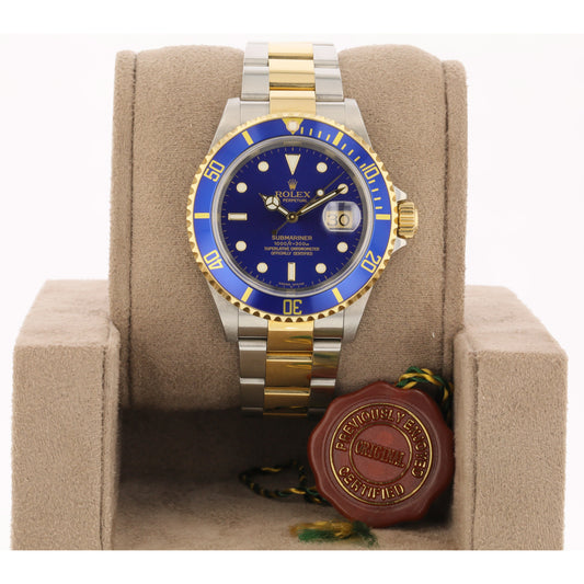 Rolex Submariner Classic 40mm Yellow Gold & Stainless Steel Blue Dial Watch 16613 ADZAMZ