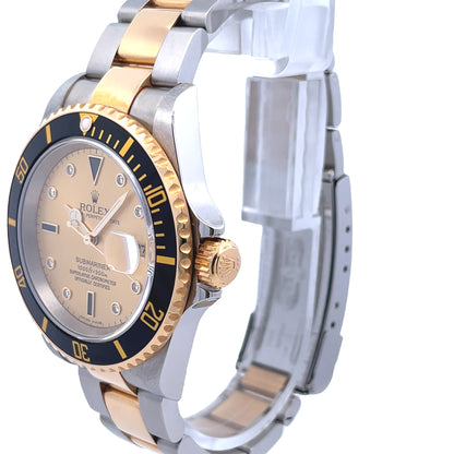Rolex Submariner Steel and Yellow Gold Champagne Serti Diamond Dial 16613