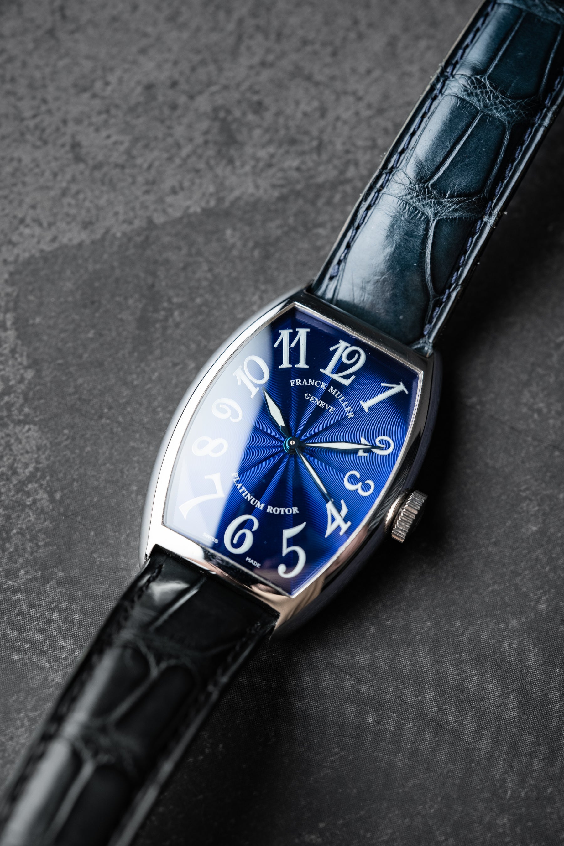 Franck Muller Tonneau Platinum Case Blue Guilloche Dial 5850SC