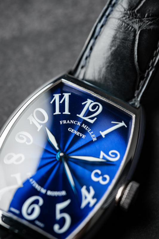 Franck Muller Tonneau Platinum Case Blue Guilloche Dial 5850SC