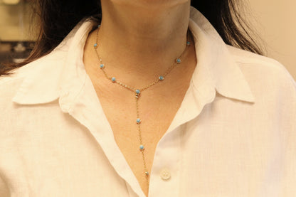 Yellow Gold and Turquoise Diamond Drop Necklace