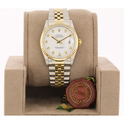 Rolex Datejust 36mm 18K Yellow Gold and Stainless White Diamond Dial Jubilee 16233