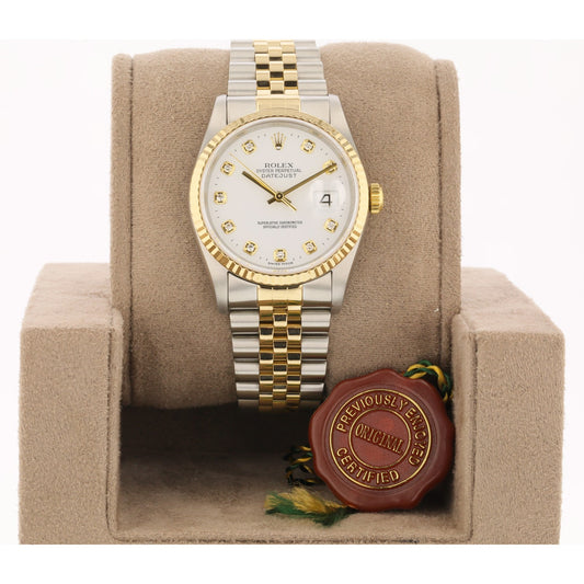 Rolex Datejust 36mm 18K Yellow Gold and Stainless White Diamond Dial Jubilee 16233