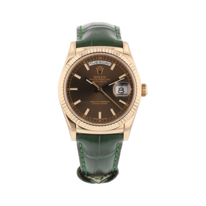 Rolex Day Date 36MM Everose Chocolate Dial Tobacco Alligator Strap 118135 WAVJJ3