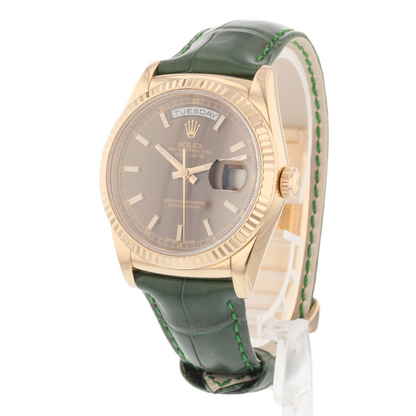 Rolex Day Date 36MM Everose Chocolate Dial Tobacco Alligator Strap 118135 WAVJJ3