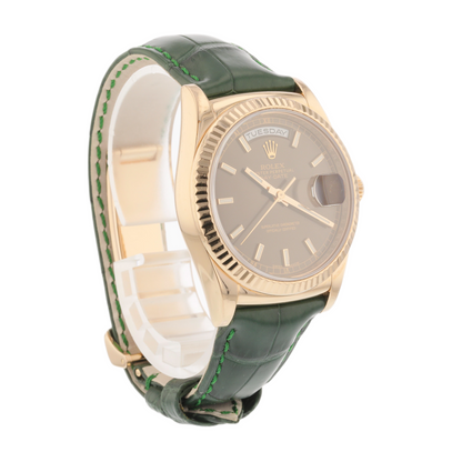 Rolex Day Date 36MM Everose Chocolate Dial Tobacco Alligator Strap 118135 WAVJJ3
