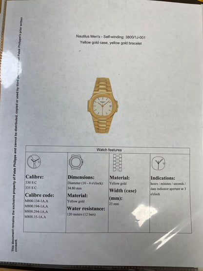 Patek Philippe Nautilus Yellow Gold 3800/1j