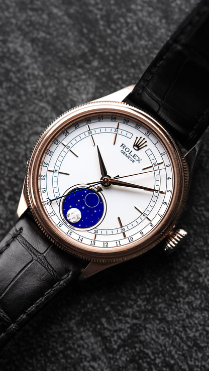 Rolex Cellini Moonphase Automatic 39mm 18k Rose Gold White Dial 50535