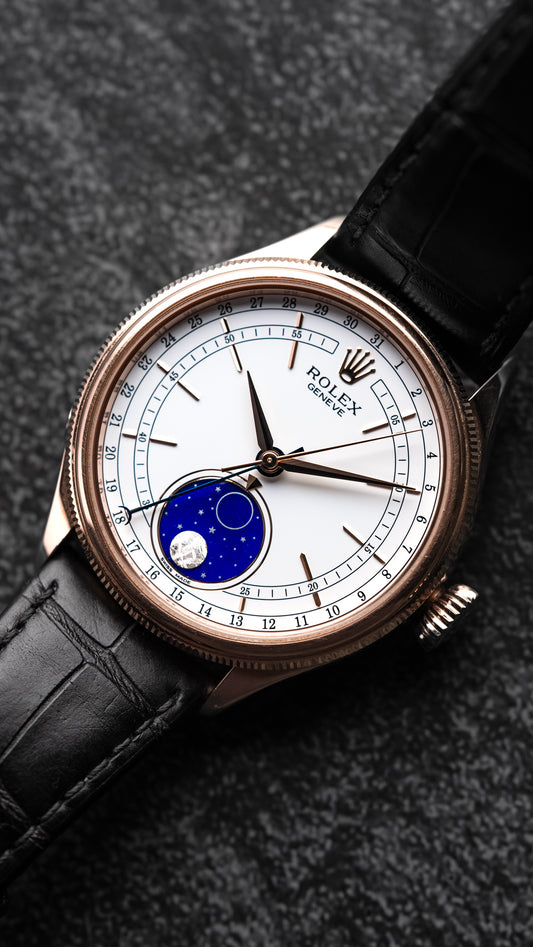 Rolex Cellini Moonphase Automatic 39mm 18k Rose Gold White Dial 50535