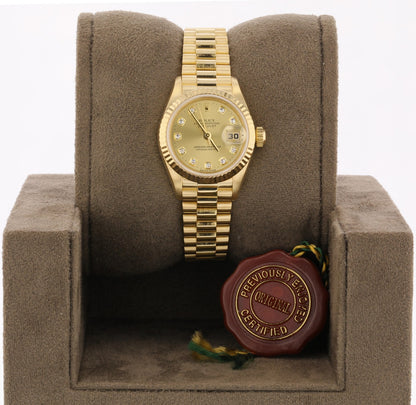 Rolex Datejust 26mm Yellow Gold President Diamond Dial 69178