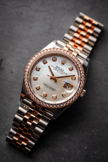 Rolex Datejust 36mm Everose and Stainless Steel Diamond Bezel Mother of Pearl 126281RBR