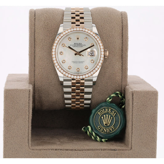Rolex Datejust 36mm Everose and Stainless Steel Diamond Bezel Mother of Pearl 126281RBR