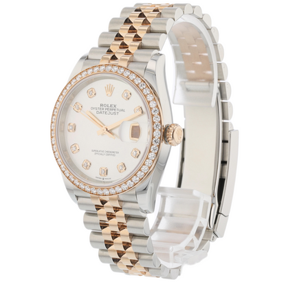 Rolex Datejust 36mm Everose and Stainless Steel Diamond Bezel Mother of Pearl 126281RBR