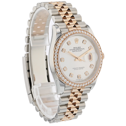 Rolex Datejust 36mm Everose and Stainless Steel Diamond Bezel Mother of Pearl 126281RBR