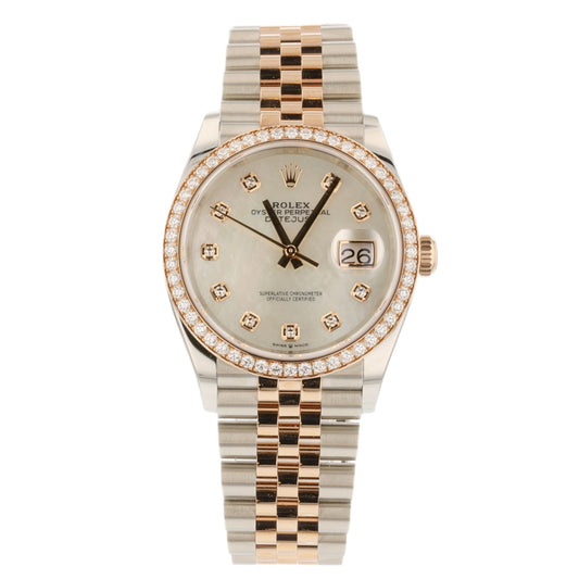 Rolex Datejust 36mm Everose and Stainless Steel Diamond Bezel Mother of Pearl 126281RBR