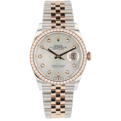 Rolex Datejust 36mm Everose and Stainless Steel Diamond Bezel Mother of Pearl 126281RBR
