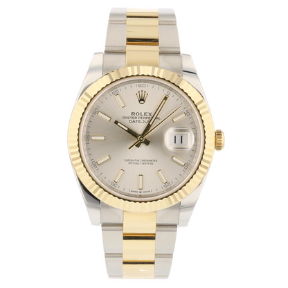 Rolex Datejust 41mm Stainless Steel 18k Yellow Gold Oyster Bracelet Silver Dial 126333