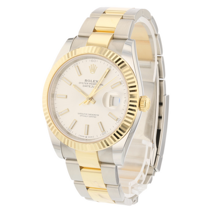 Rolex Datejust 41mm Stainless Steel 18k Yellow Gold Oyster Bracelet Silver Dial 126333