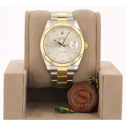 Rolex Datejust 41mm Stainless Steel 18k Yellow Gold Oyster Bracelet Silver Dial 126333