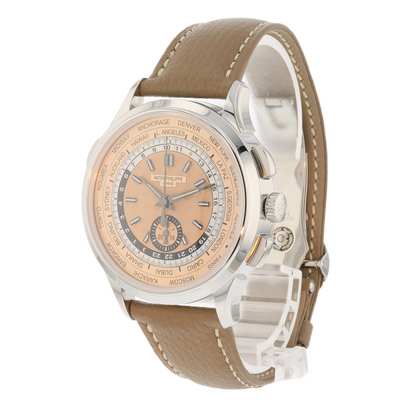 Patek Philippe World Time Flyback Chronograph Stainless Steel Rose Dial 5935a-001