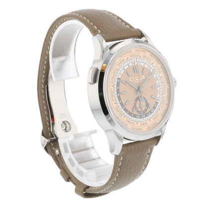 Patek Philippe World Time Flyback Chronograph Stainless Steel Rose Dial 5935a-001