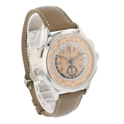 Patek Philippe World Time Flyback Chronograph Stainless Steel Rose Dial 5935a-001
