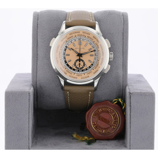 Patek Philippe World Time Flyback Chronograph Stainless Steel Rose Dial 5935a-001