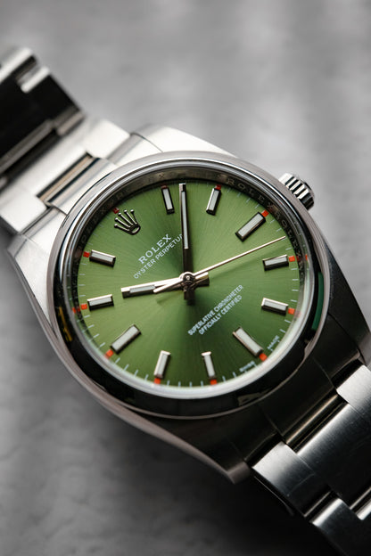 Rolex Oyster Perpetual 34mm Olive Green Dial 114200