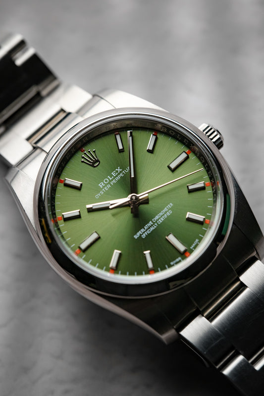 Rolex Oyster Perpetual 34mm Olive Green Dial 114200