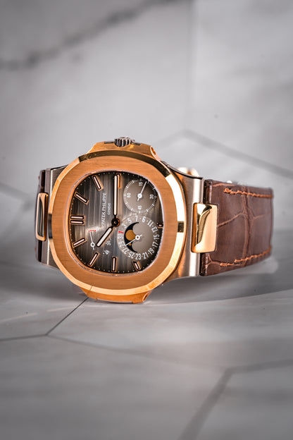 Patek Philippe Nautilus Rose Gold and Stainless Power Reserve Moon Dial 5712GR-001